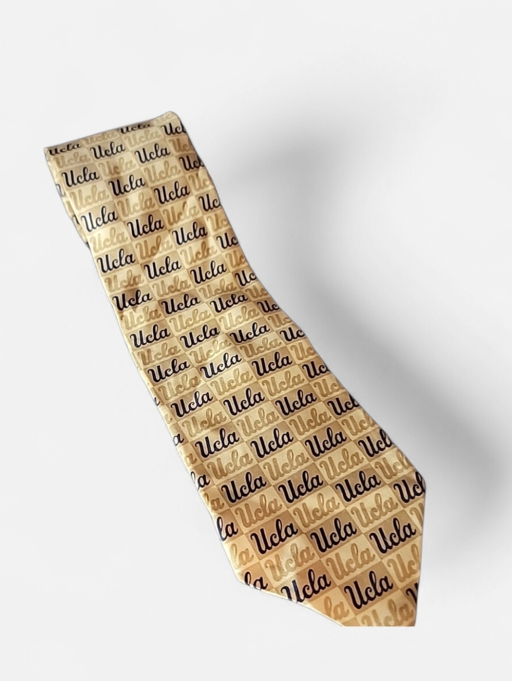 Silk Tie with UCLA Script - Yellow and Navy